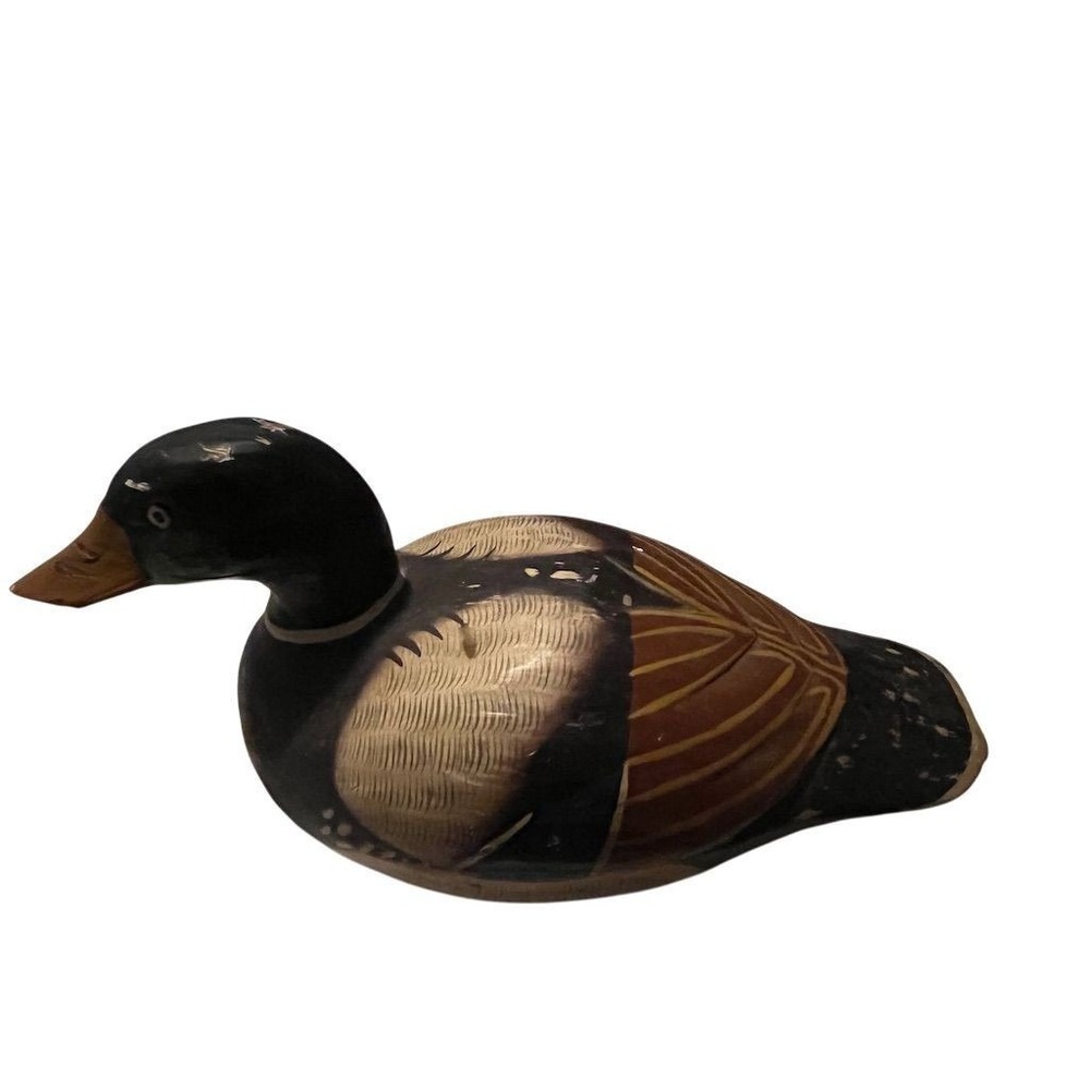 Tonala Vintage Hand-Carved Wood Duck‎ Decoy Rustic Multicolor Decor